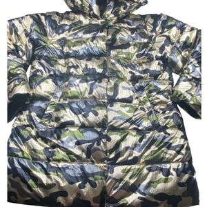 Betsey Johnson Metallic Gold Camo Puffer Jacket Hooded XL Camouflage Coat